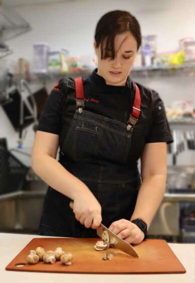 Check Mary Cutting Mushrooms