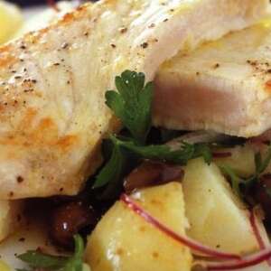 Mediterranean Stuffed Swordfish with Lemon potatoes